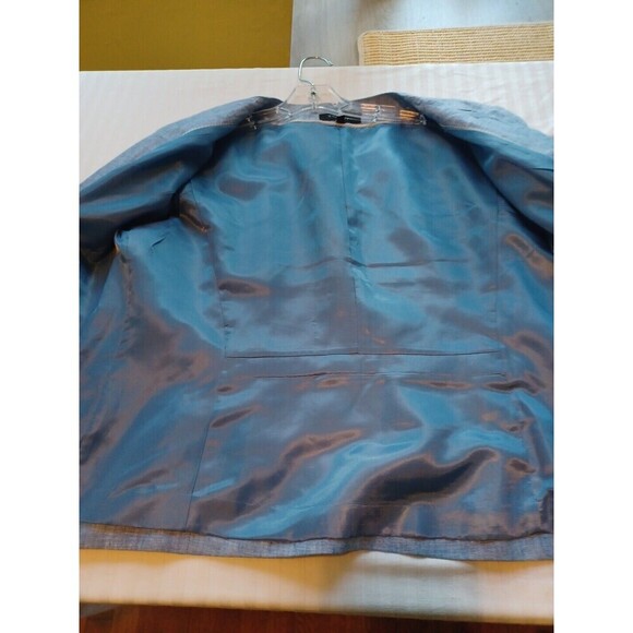 Talbots linen open blazer jacket 14 blue Coastal granny office professional - Picture 10 of 12
